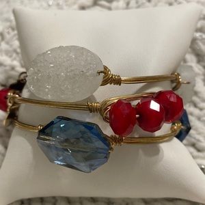 Bourbon & Boweties Red, White, and Blue Stone Bangle Set of 3